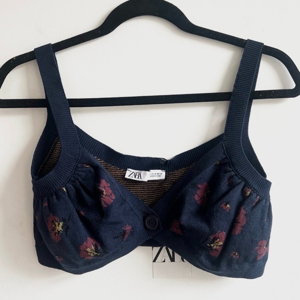 Zara Navy Floral Knit Bralette